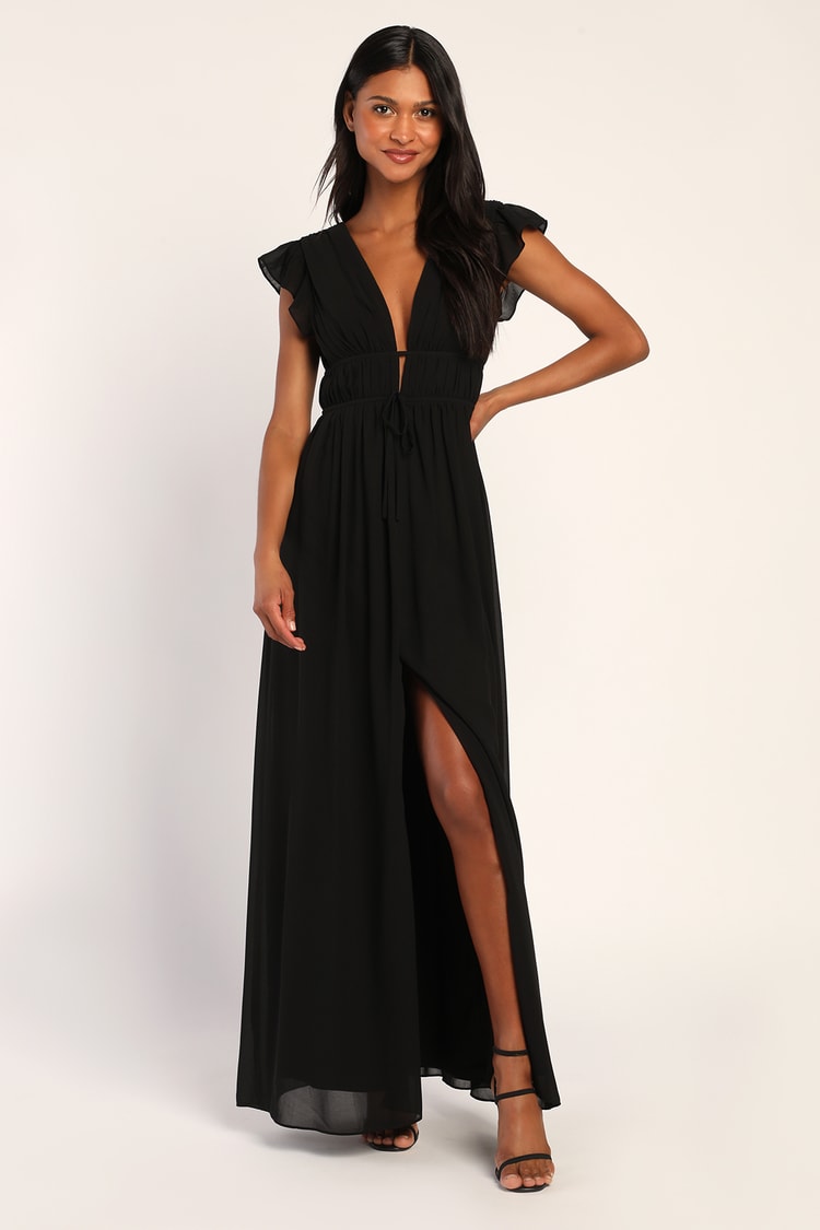 Boho Black Maxi Dress - Chiffon Maxi Dress - Ruffled Maxi - Lulus