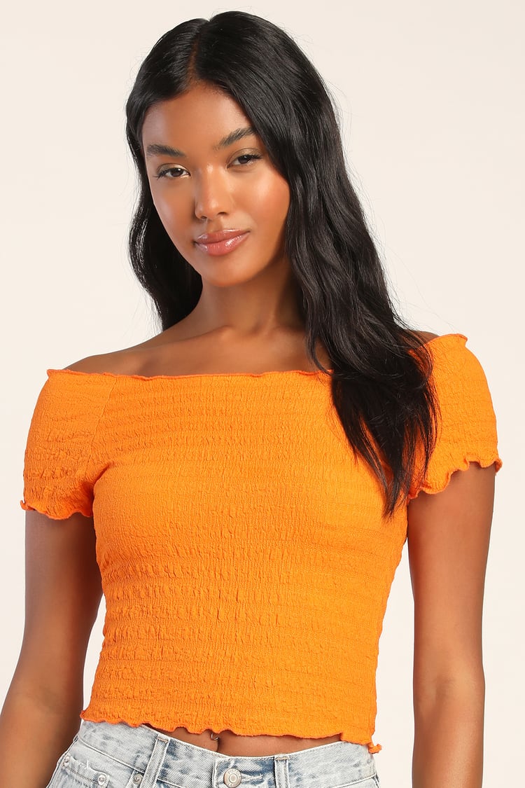 Vero Moda Nynne Top - Orange OTS Textured Top - Short Sleeve Top - Lulus