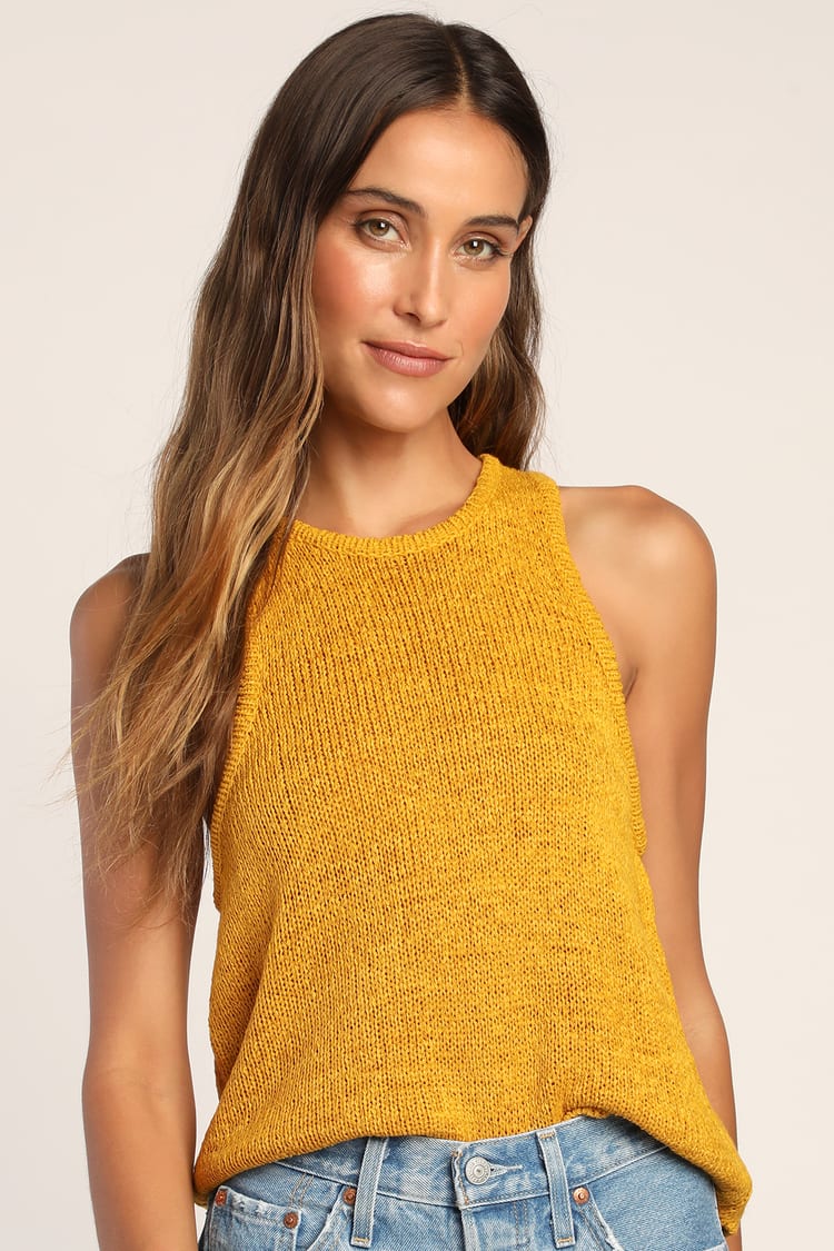 Mustard Yellow Tank - Cute Knit Tank Top - Racerback Sweater Top - Lulus