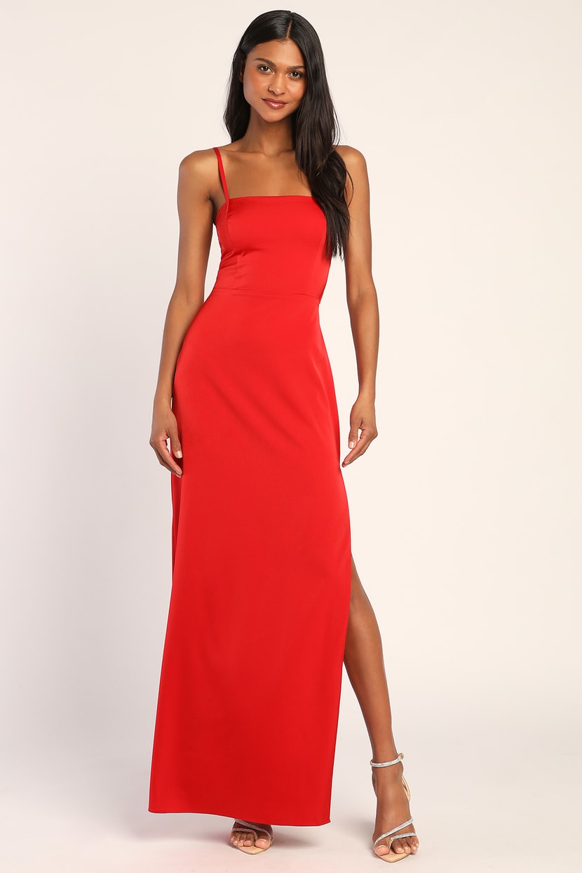 Red Maxi Dress - Red Formal Dress - Satin Dress -Backless Dress - Lulus
