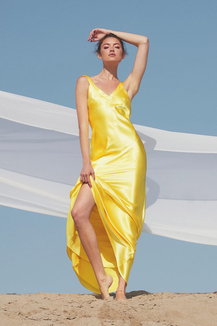 Yellow Maxi Dress - Satin Maxi Dress - Strappy Maxi Dress - Lulus