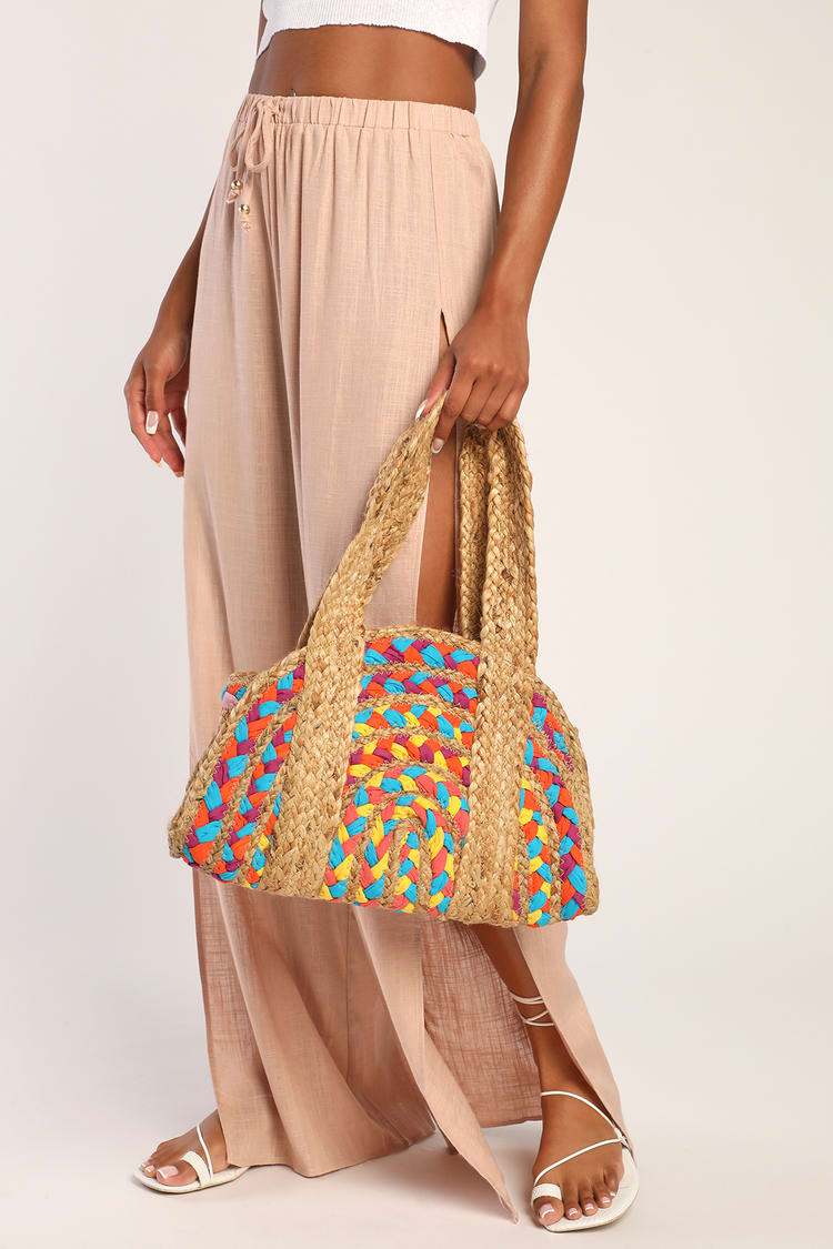 Multi-Color Straw Tote - Beach Bag - Woven Straw Bag - Lulus