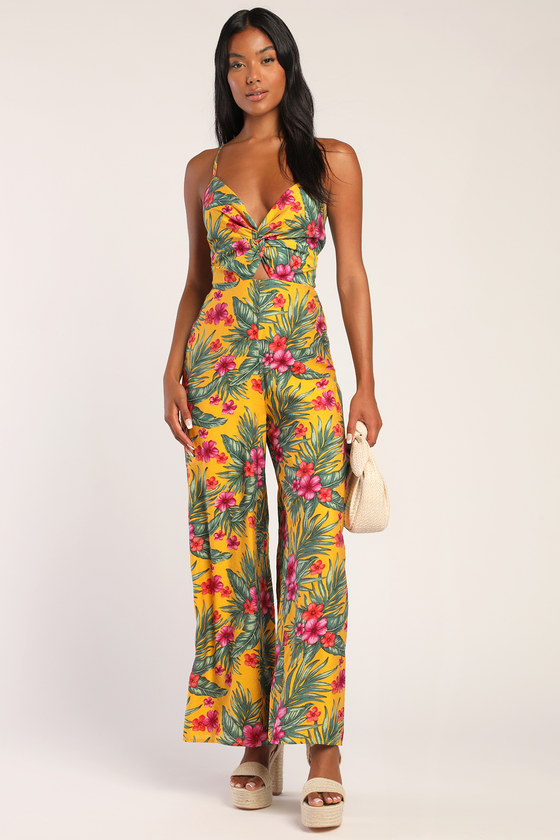 Yellow Tropical Jumpsuit - Cutout Jumpsuit - Backless Jumpsuit - Lulus