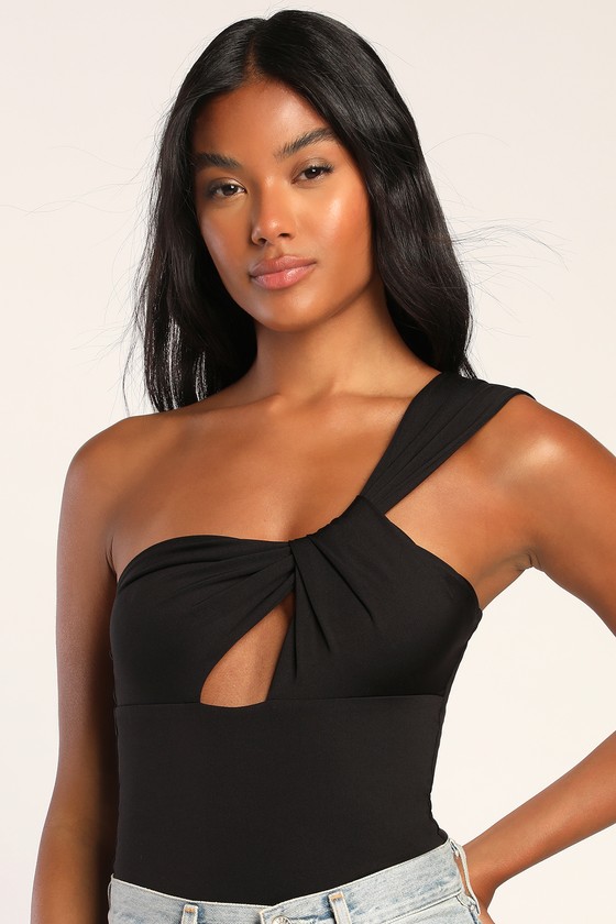 Black One Shoulder Bodysuit Cutout Bodysuit Sexy Bodysuit Lulus