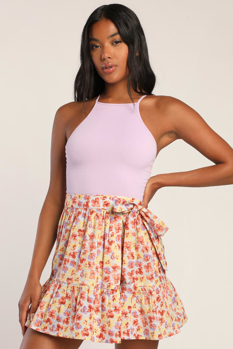 Multi Floral Skirt - Tiered Floral Wrap Skirt - Cute Mini Skirt - Lulus