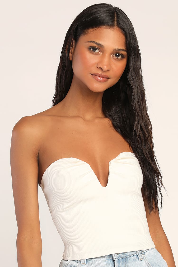 White Strapless Top - Notched Top - White Crop Top - Ribbed Top - Lulus