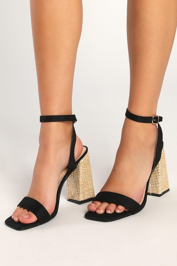 Black Suede Sandals - Espadrille Heels - Ankle Strap Sandals - Lulus