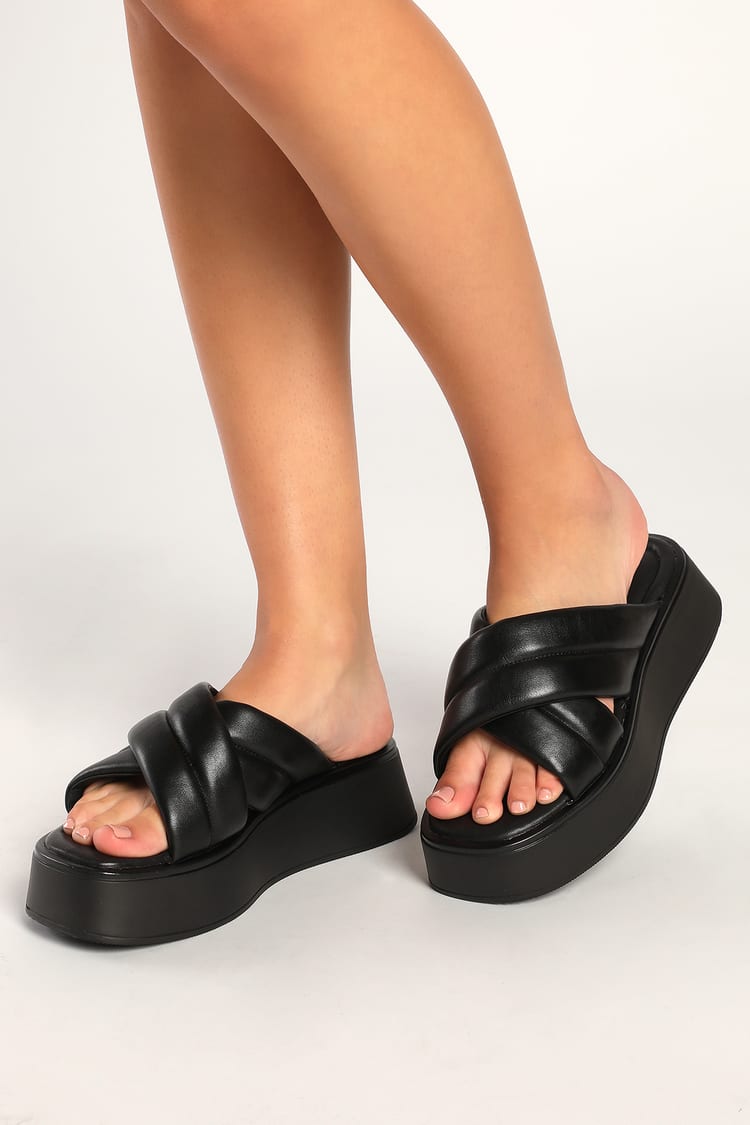 Vagabond Courtney Black Slide - Flatform Sandals - Black Sandals - Lulus