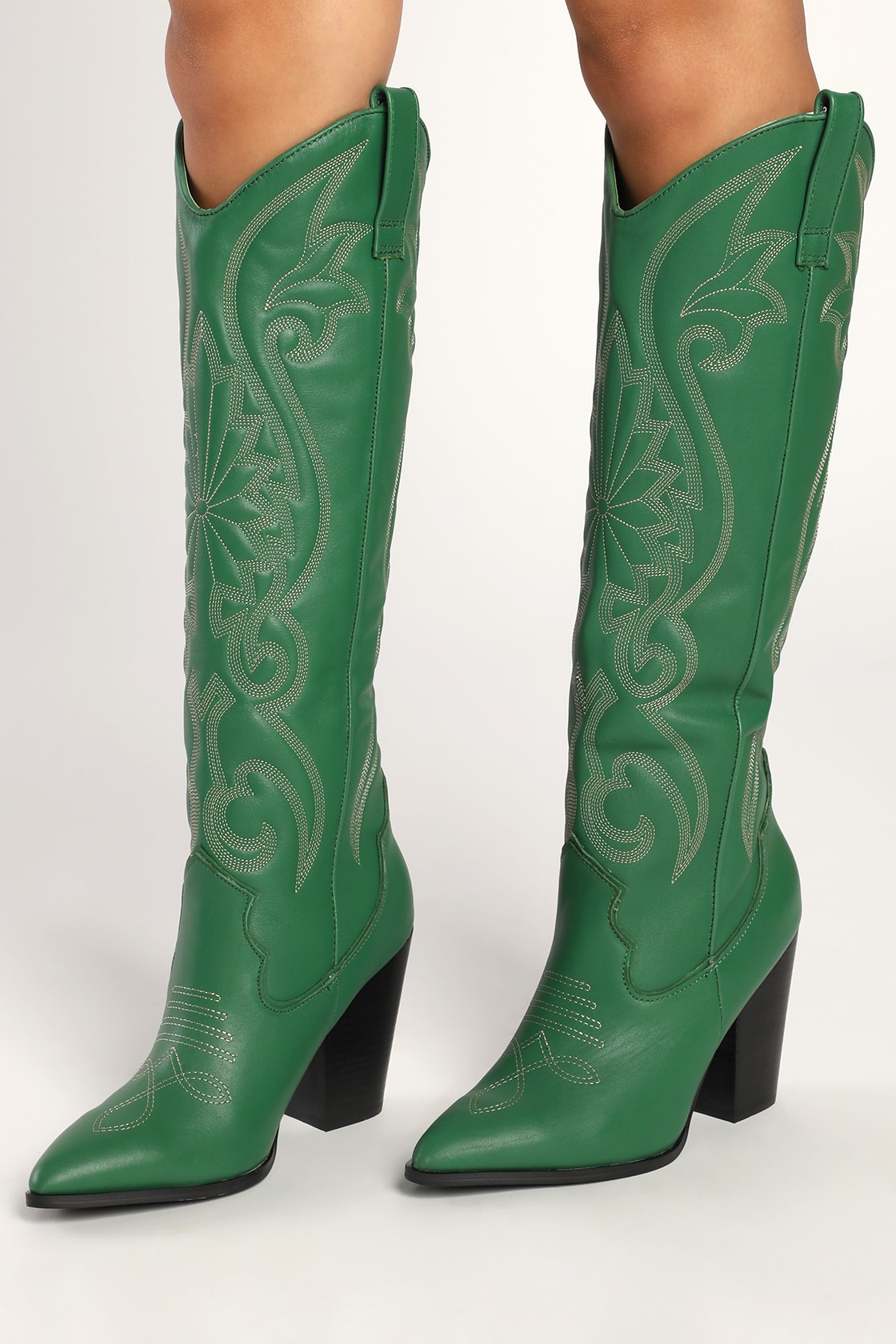 Steve Madden Lasso Green Boots - Leather Cowboy Boots - Lulus