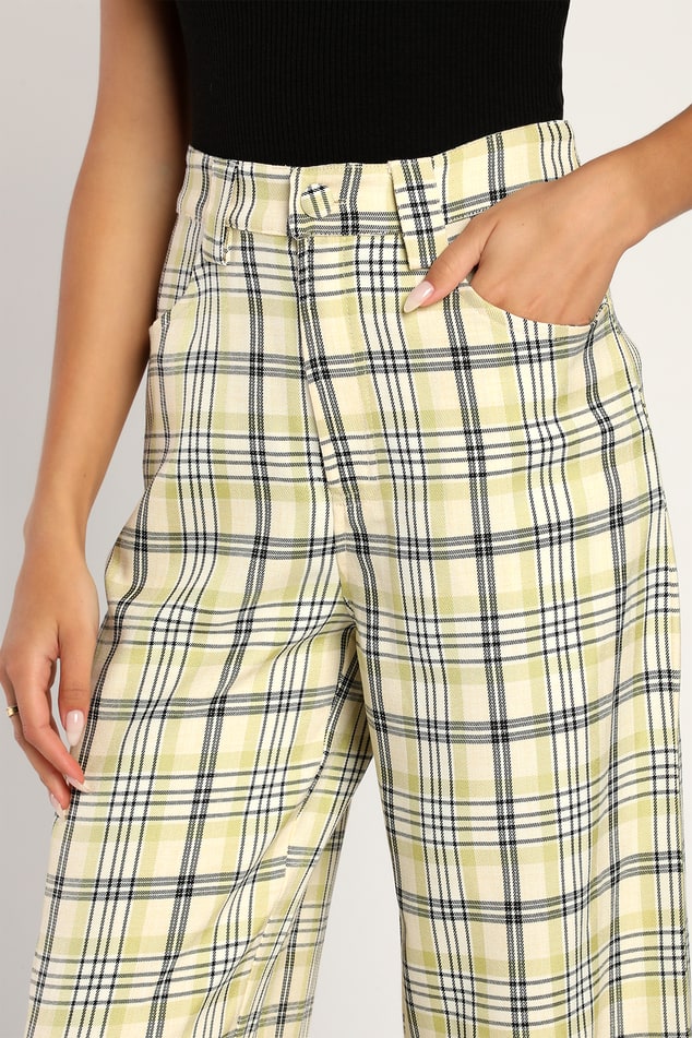 Beige and Blue Plaid Pants - Women's Trousers - Trouser Pants - Lulus