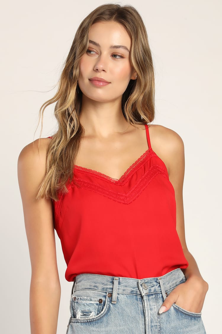 Red Cami Top - Lace Tank Top - Lacy Camisole Top - Lace Cami Top - Lulus