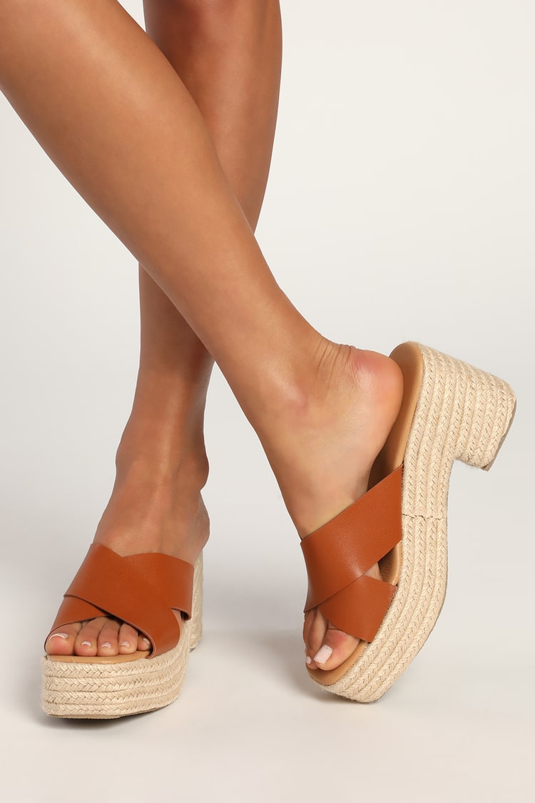 Brown Slide Sandals - Espadrille Sandals - Platform Sandals - Lulus