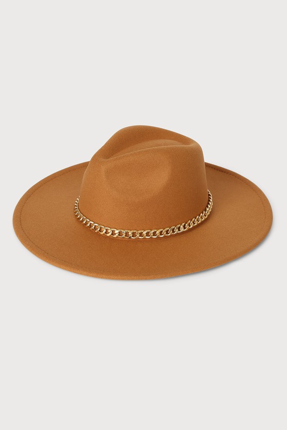 Cute Light Brown Hat - Fedora Hat - Felt Hat - Gold Chain Hat - Lulus