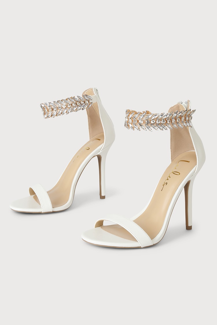 White Stiletto Heels - Rhinestone High Heels - Ankle Strap Heels - Lulus