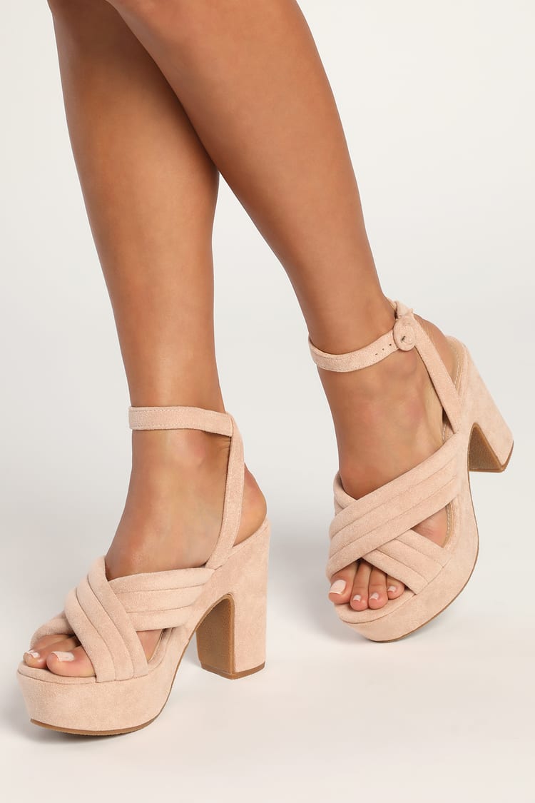 Nude Platform Sandals - Suede Sandals - Ankle Strap Sandals - Lulus