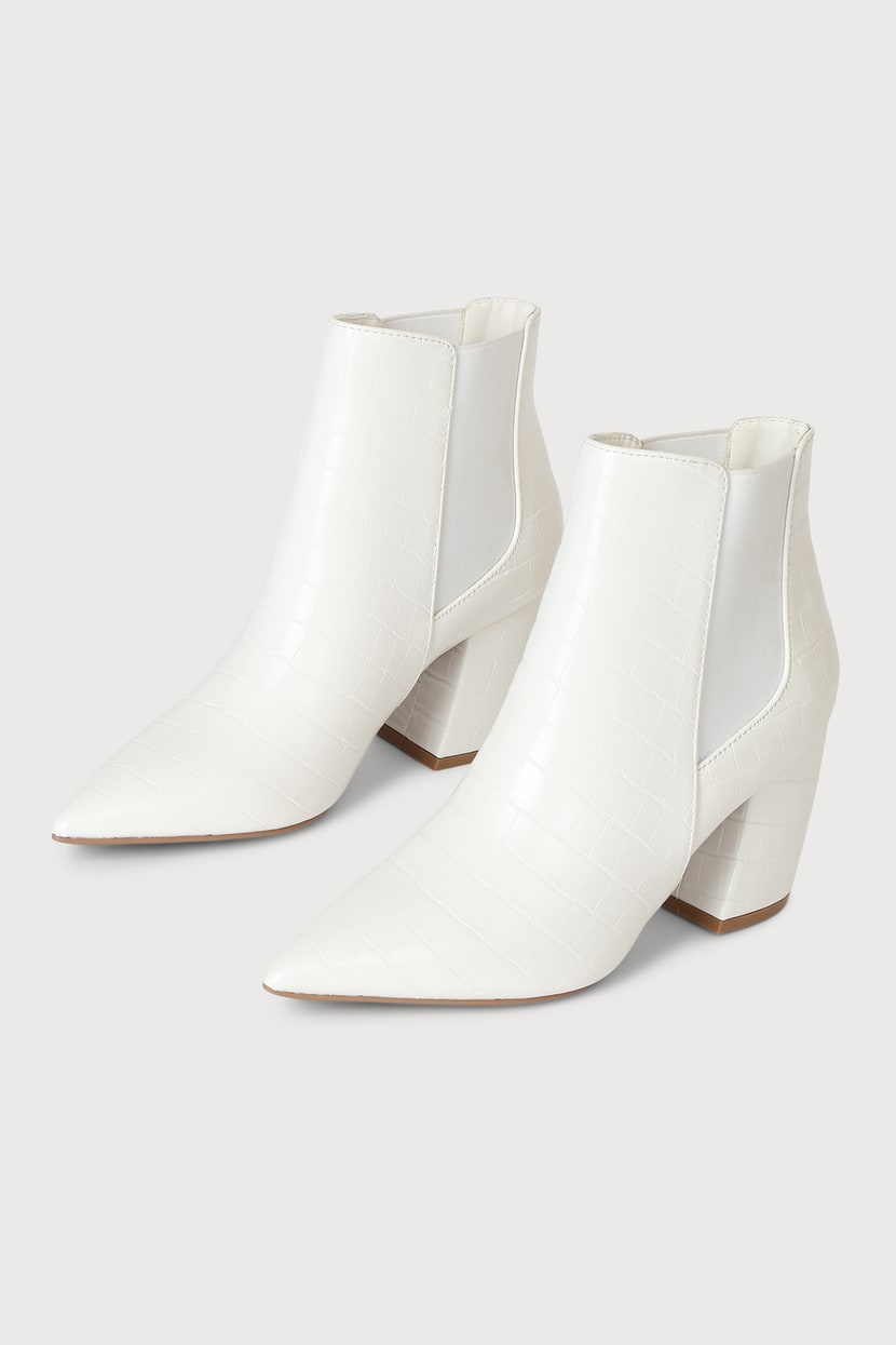 White Croc Booties - White Ankle Boots - Pointed Toe Boots - Lulus