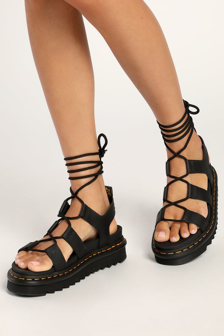 Dr. Martens Nartilla Black Sandals - Flatform Lace-Up Sandals - Lulus
