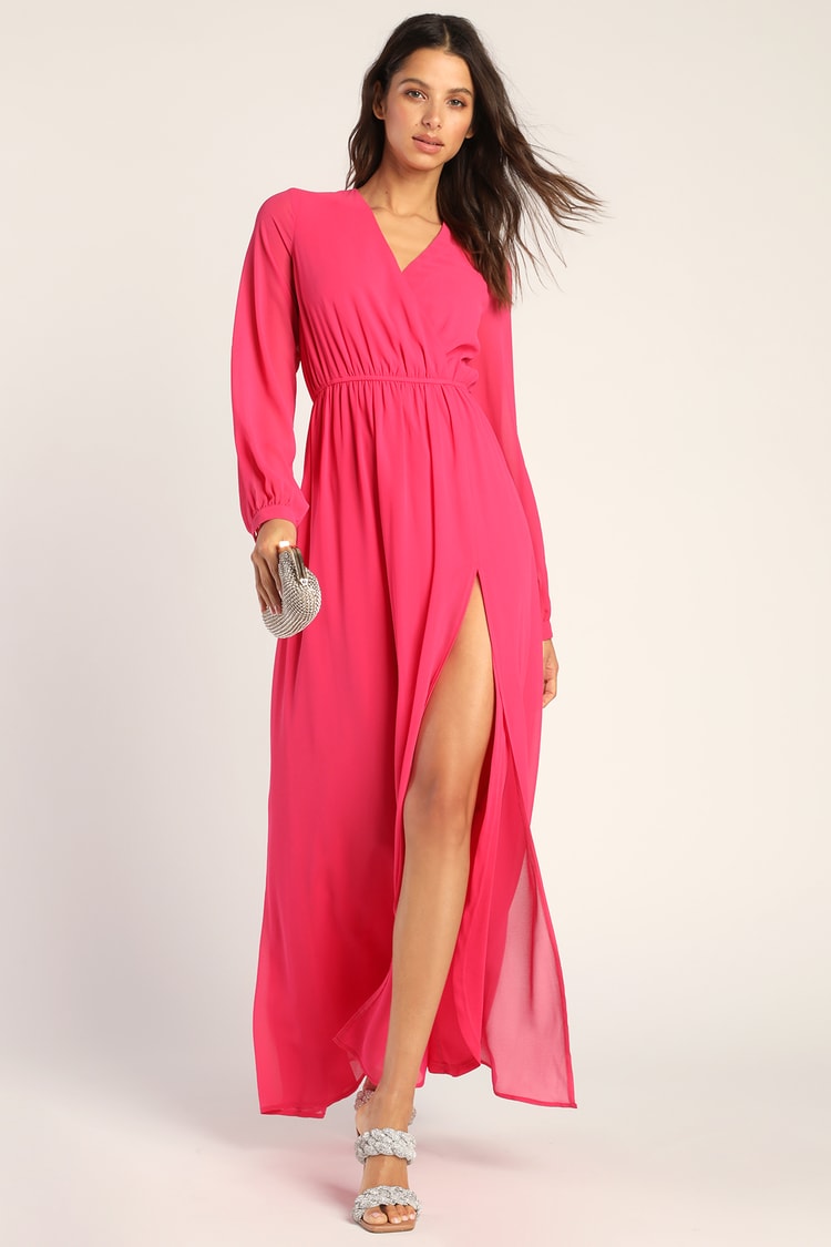 Hot Pink Dress - Maxi Dress - Long Sleeve Dress - Lulus