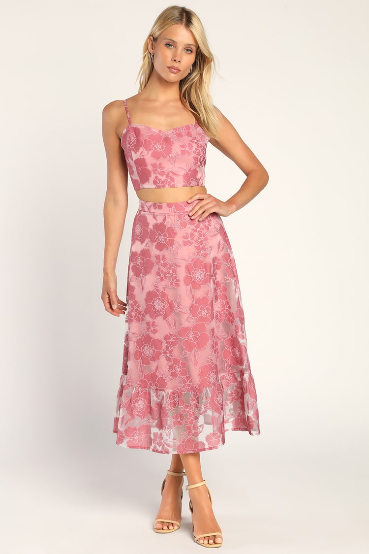 Mauve Pink Floral Dress - 2-Piece Floral Dress - Jacquard Dress - Lulus
