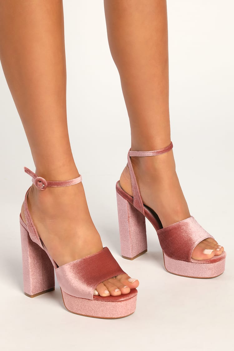 Dusty Rose Platform Heels - Velvet Heels - Ankle Strap High Heels - Lulus