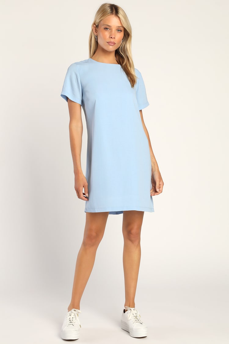 Light Blue Dress - Shift Dress - Short Sleeve Dress - Lulus