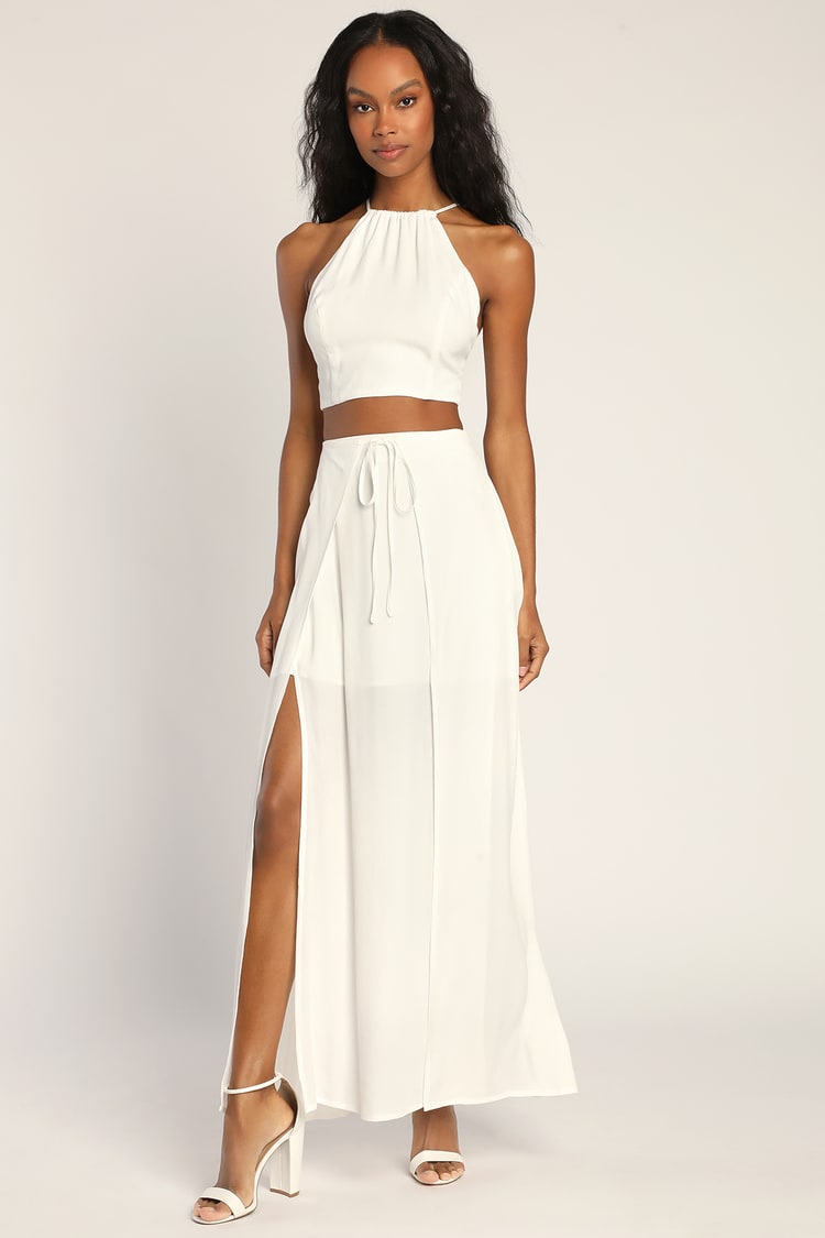 White Two-Piece Maxi Dress - Flyaway Dress - Backless Dress - Lulus