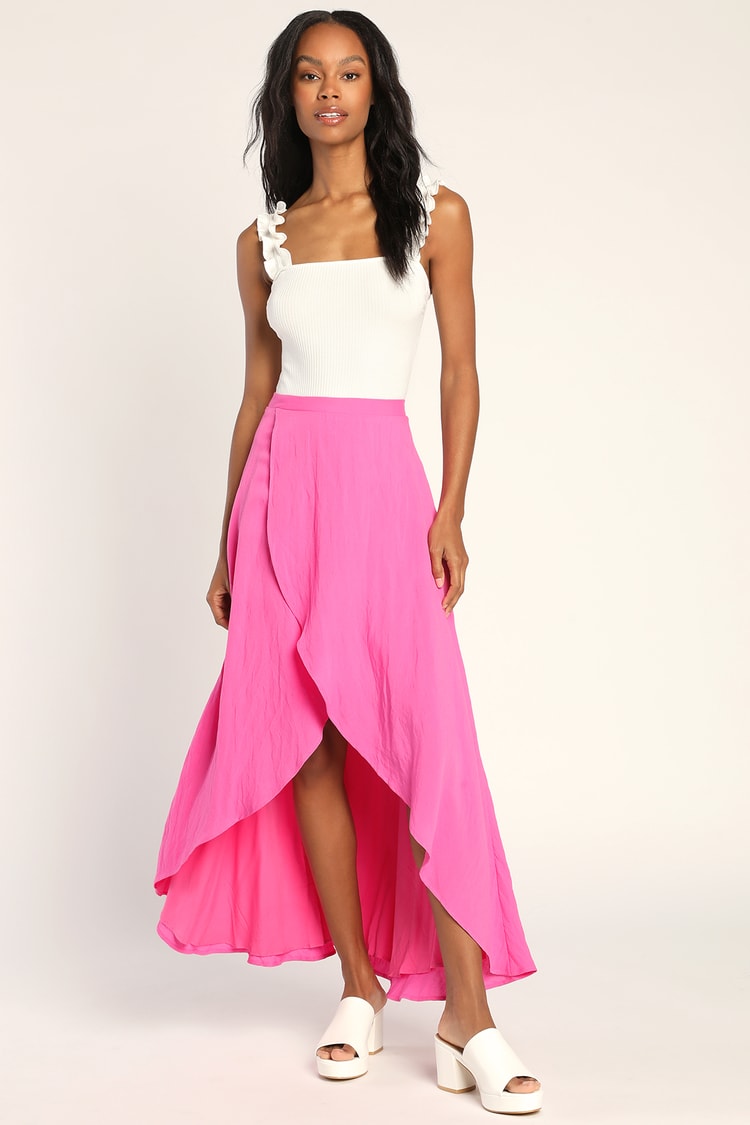 Hot Pink Midi Skirt - High-Low Skirt - Overlapping Midi Skirt - Lulus
