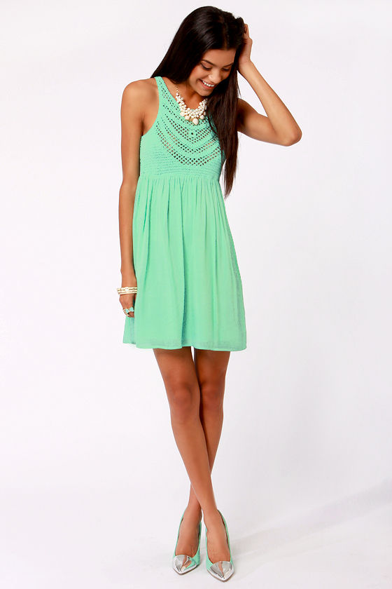 Cute Mint Green Dress Crochet Dress 50.00