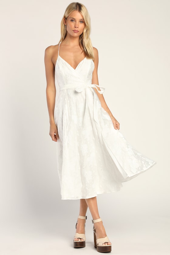 Always the Answer White Jacquard Midi Dress