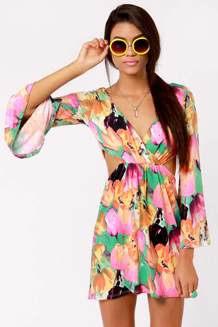 Sexy Cutout Dress - Floral Dress - Print Dress - Long Sleeve Dress - $48.00  - Lulus