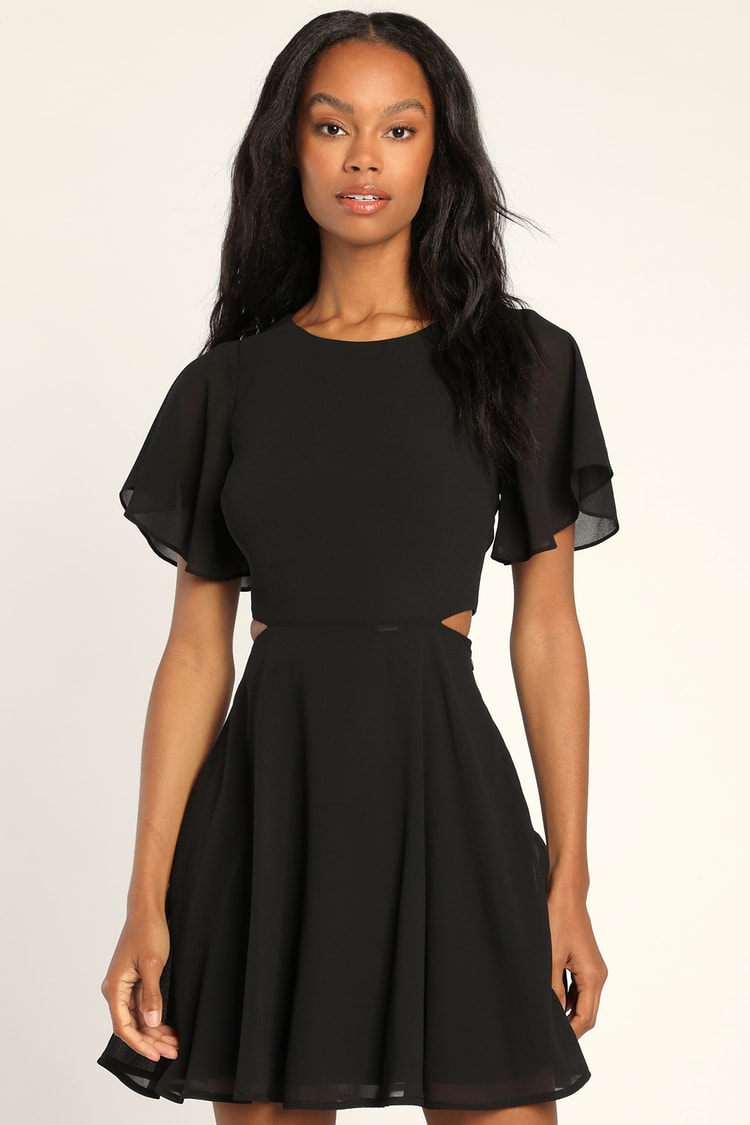 Black Skater Dress - Chiffon Mini Dress - Cutout Skater Dress - Lulus