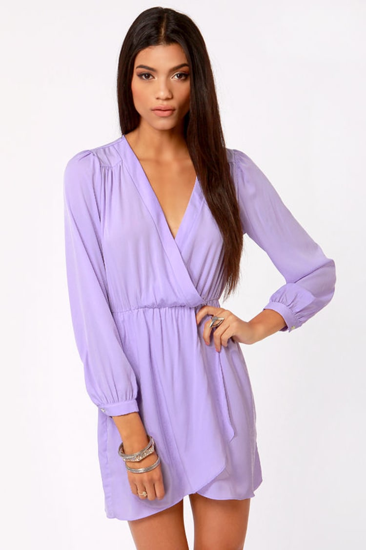 Cute Lavender Dress - Wrap Dress - Long Sleeve Dress - $49.00 - Lulus