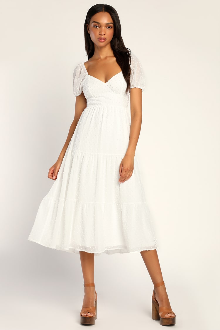 White Tiered Midi Dress - Backless Dress - Clip Dot Midi Dress - Lulus