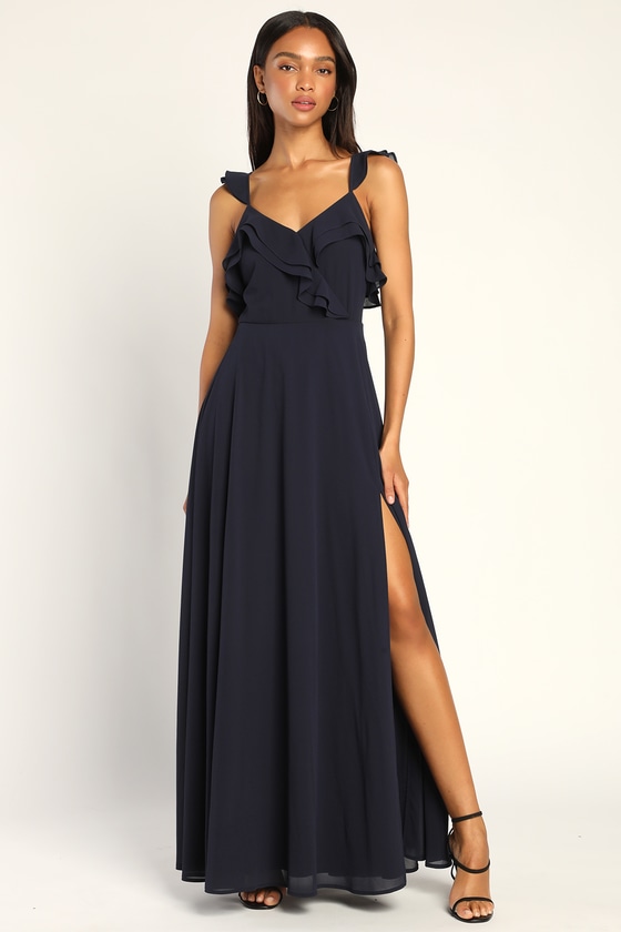 Navy Blue Dress - Ruffled Maxi Dress - Sleeveless Dress - Lulus