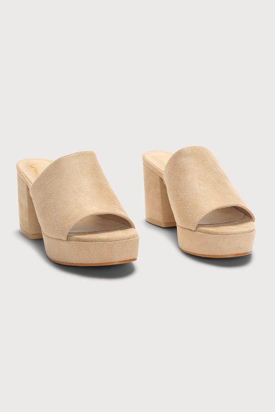 Chic Nude Platform Mules - High-Heel Sandals - Peep-Toe Mules - Lulus