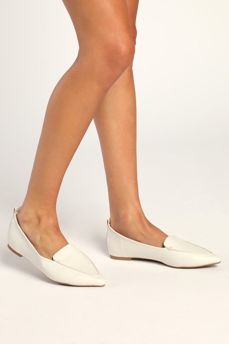 Cute Ivory Loafers - Loafer Flats - Pointed Faux Leather Loafers - Lulus