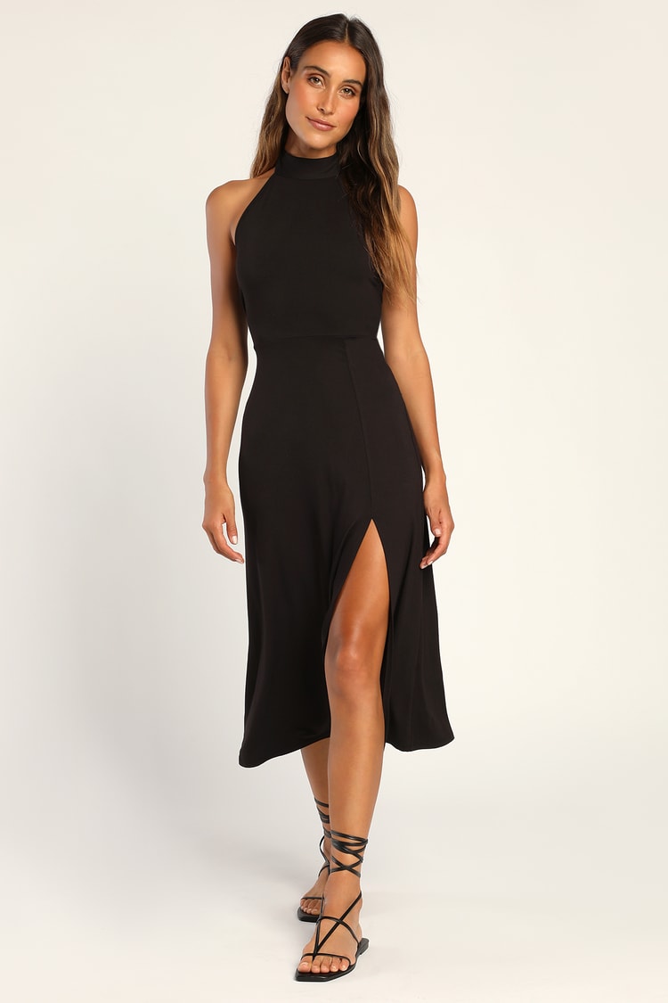 Black Halter Dress - Midi Dress - Cute Casual Dress - Lulus