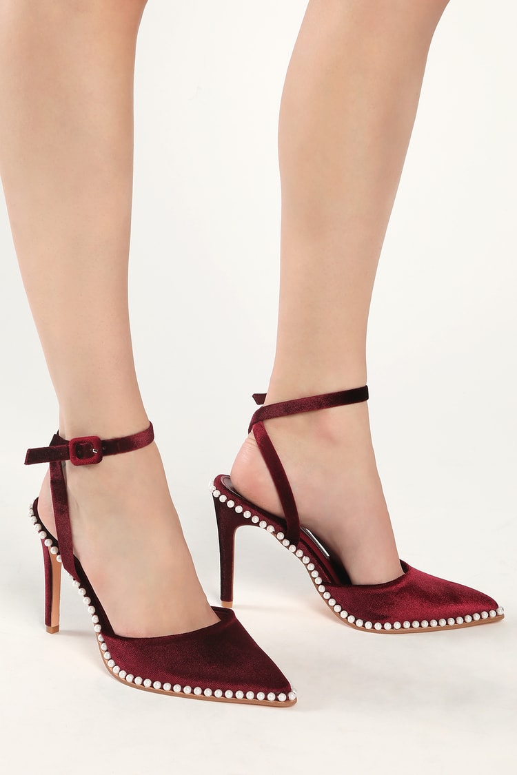 Red High Heels Pointed-Toe Pumps Faux Pumps - Lulus