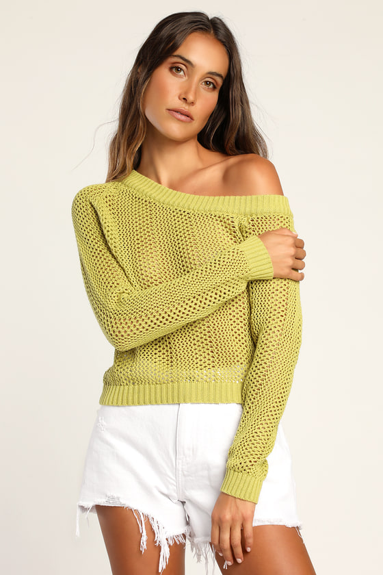 Sweater With You Chartreuse Loose Knit Off-The-Shoulder Sweater