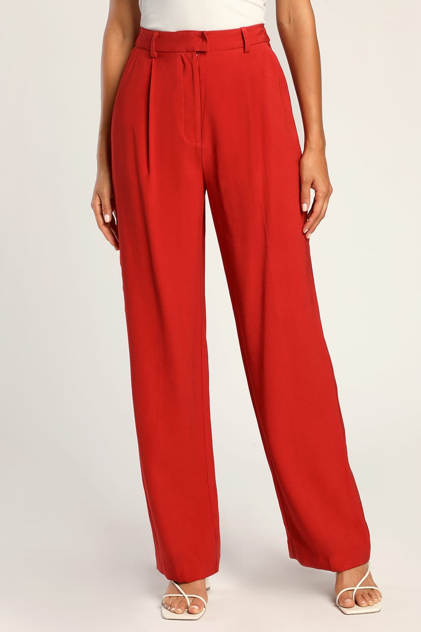NWT LuLaRoe LARGE Career Dianne Wide Leg Pant Woven Solid Red