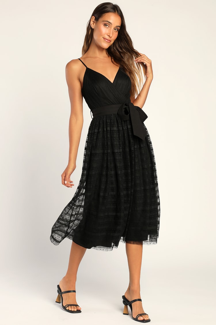 Black Mesh Midi Dress - Black Lace Dress - Mesh A-line Midi Dress - Lulus