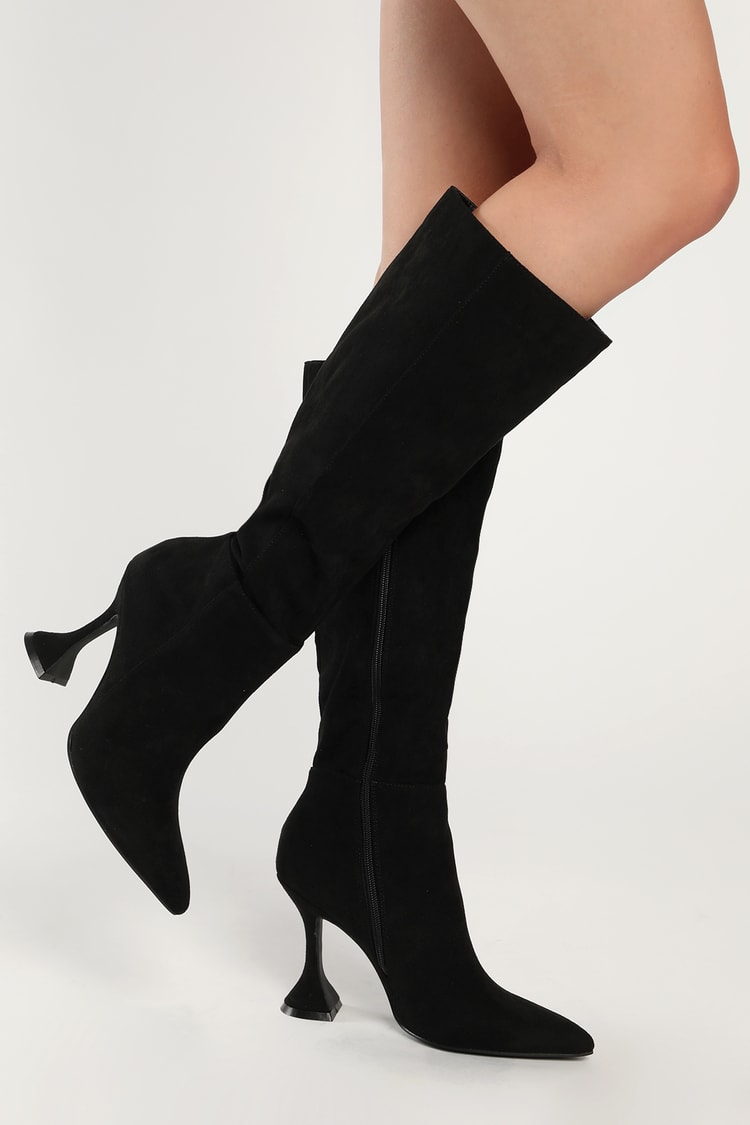 Chic Black Knee High Boots - High Heel Boots - Faux Leather Boots - Lulus