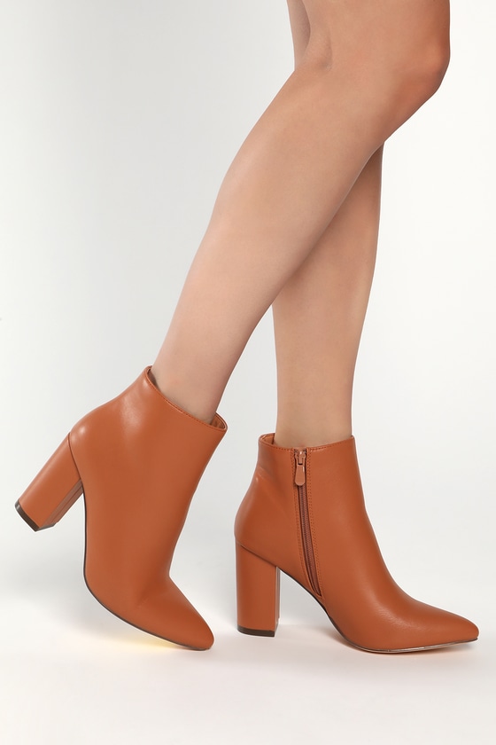 Cognac block heel on sale booties