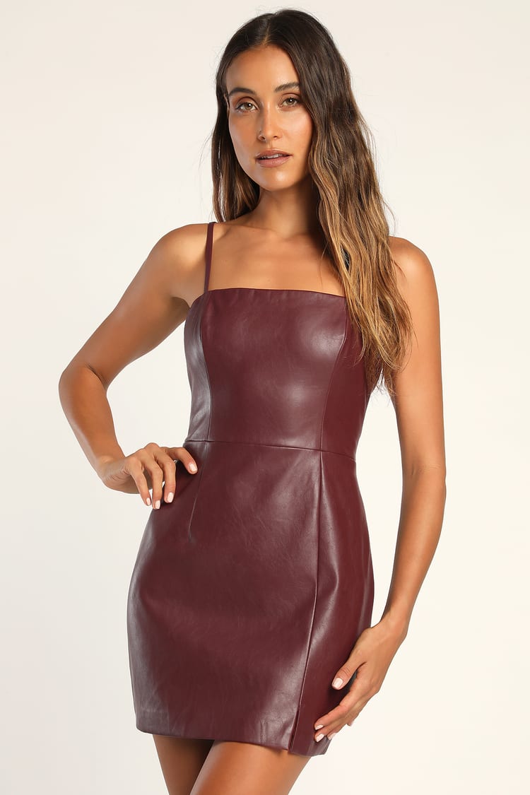 Burgundy Mini Dress - Bodycon Dress - Vegan Leather Dress - Lulus