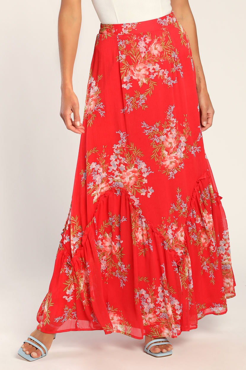 red floral maxi skirt river island