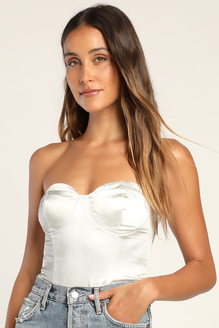 White Strapless - Bodysuit - Satin Top - Lulus