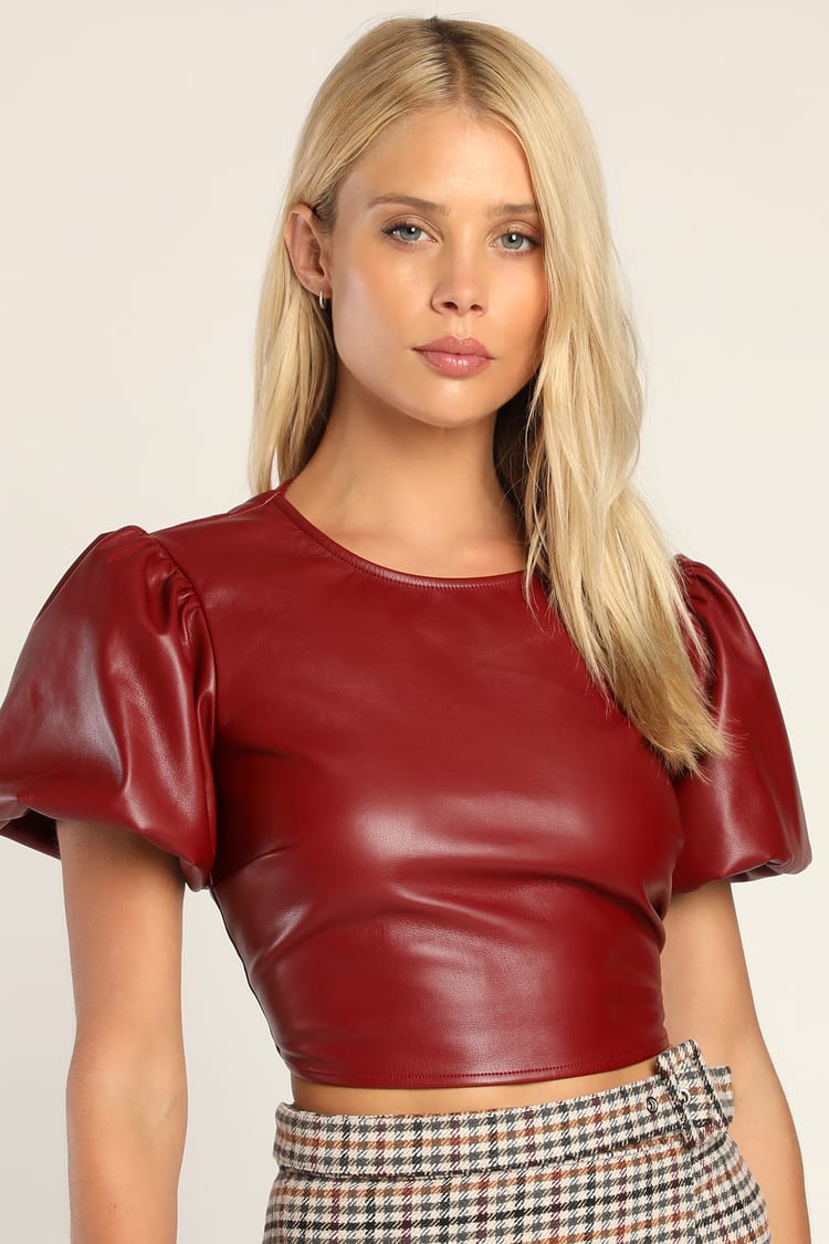 Wine Red Faux Leather Top - Lace-Up Crop Top - Women's Tops - Lulus