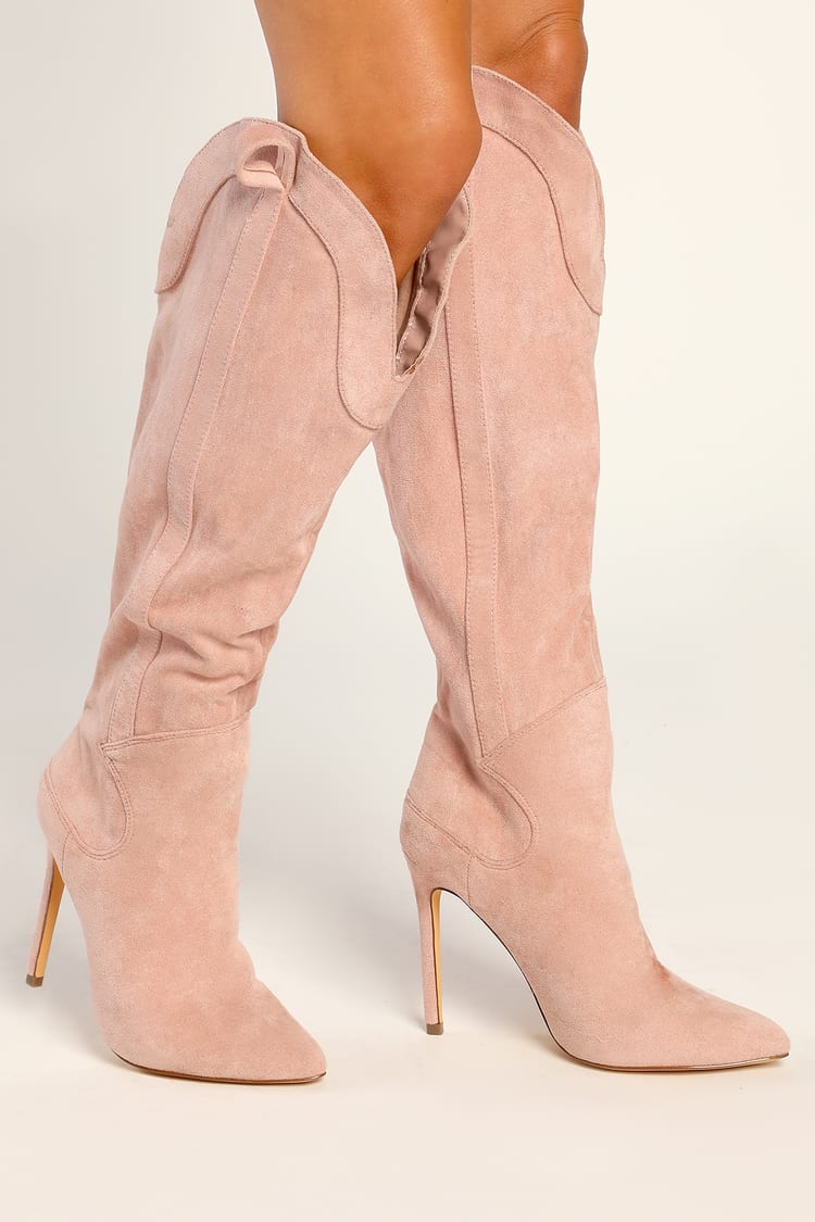 Pink Stiletto Boots - Knee-High Boots - Faux Suede Boots - Lulus