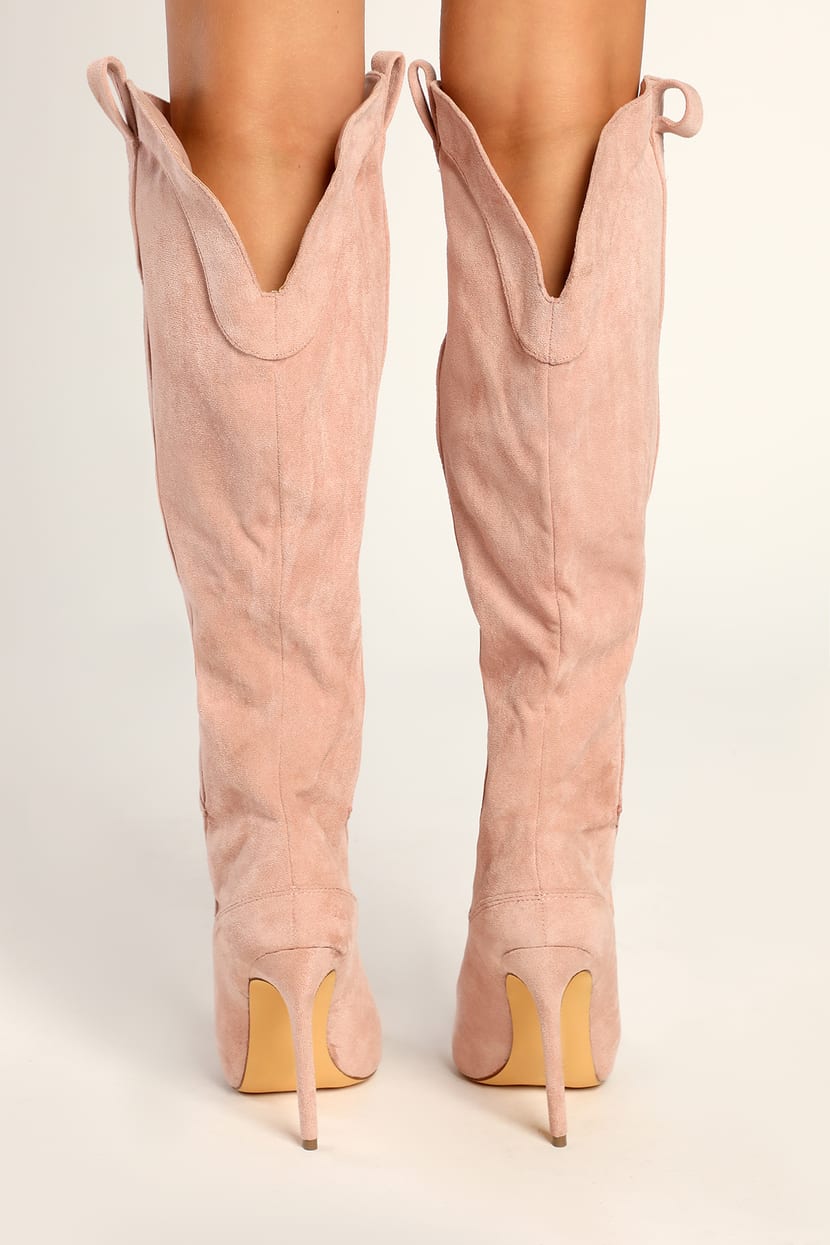 Pink Stiletto Boots - Knee-High Boots - Faux Suede Boots - Lulus