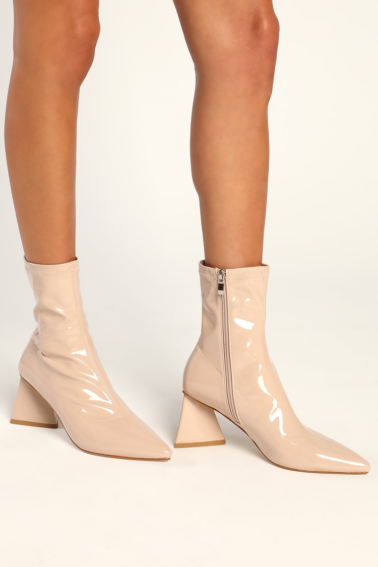 Bebo Content - Camel Patent Boots - Sculpted Heel Boots - Lulus